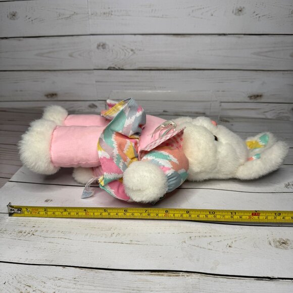 Vintage Plush Bunny Rabbit Doll 14" Pastel Rainbow Dress Gingham Bow Easter Toy - Picture 8 of 8